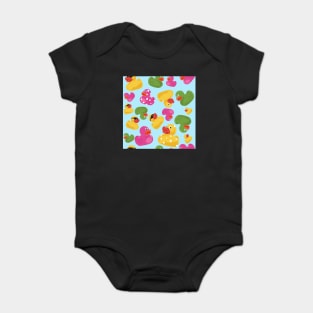 Cascade of rubber ducks on a blue background repeat pattern Baby Bodysuit